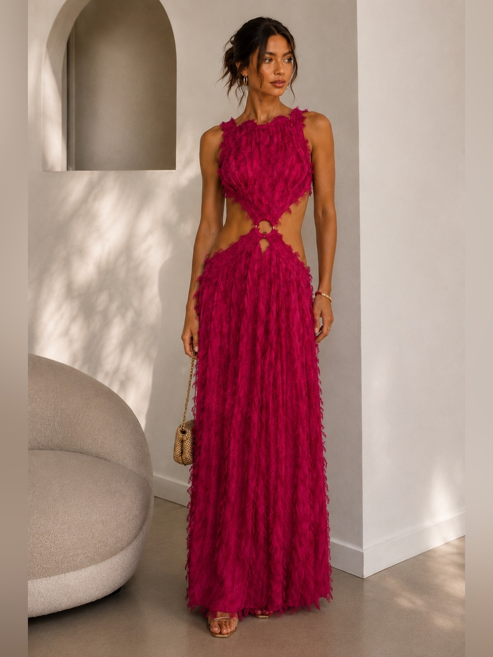 Cult Gaia Theia Dress XS Peony Pink Cutout Maxi Dress Resort Vacation Wedding